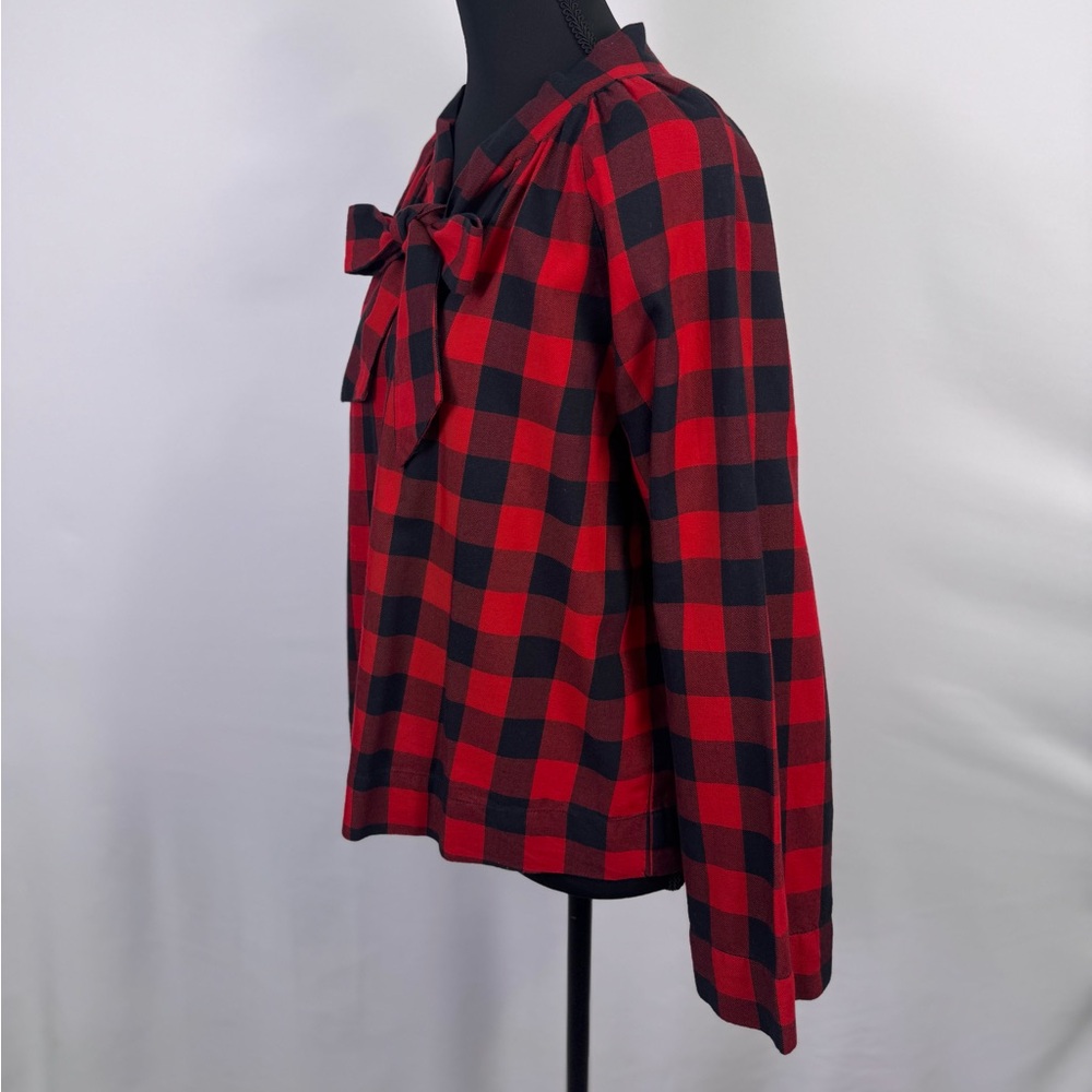 Madewell Red and Black Plaid Bow Blouse - Picture 3 of 8